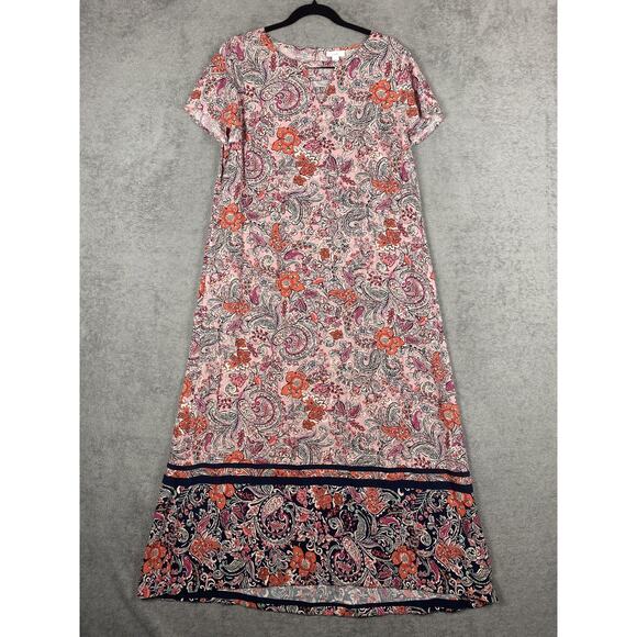 J Jill Maxi Dress Women Medium Pink Paisley Floral Boho Flowy Vacation Coastal - Picture 1 of 12